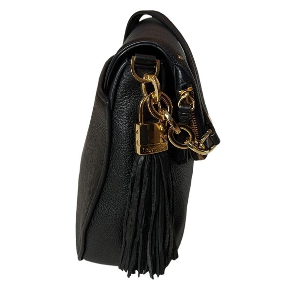 Calvin Klein Black and Gold Chain Saddle Tassel Handbag - Picture 5 of 14